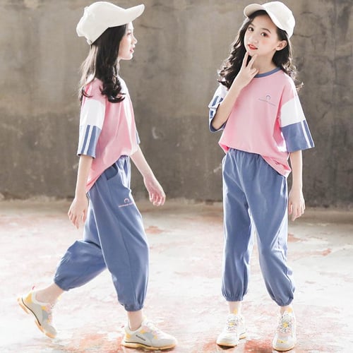 Girl Teenage Children's School Clothing Fashion 2pcs T-shirt and