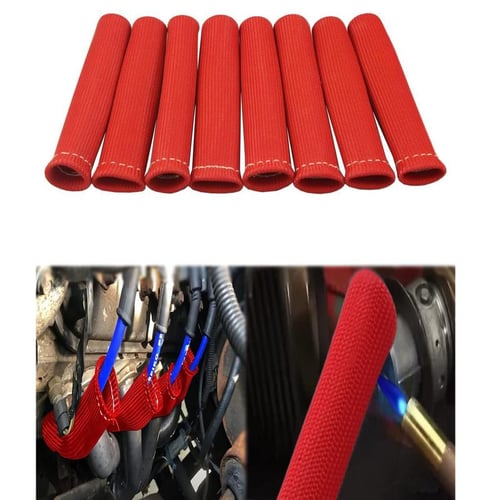 8x 1200° Car Red Spark Plug Wire Boots Engine Heat Shield Protector Sleeve  Cover