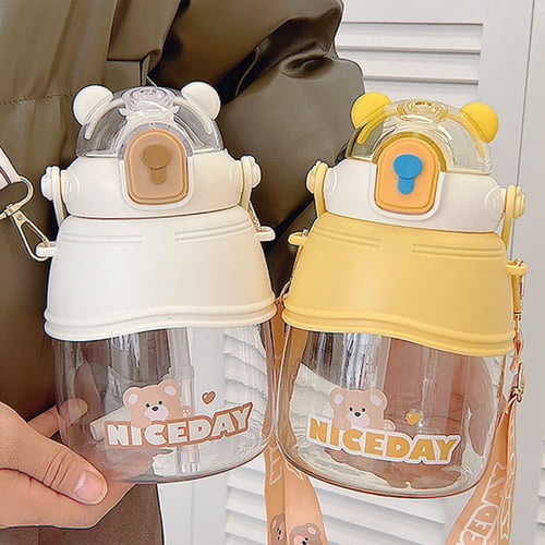 1.5L Bear Straw Water Bottle Summer Outdoor Large Capacity Plastic Straw  Drinking Cup Cute Children Water Cup Kawaii Bear Kettle