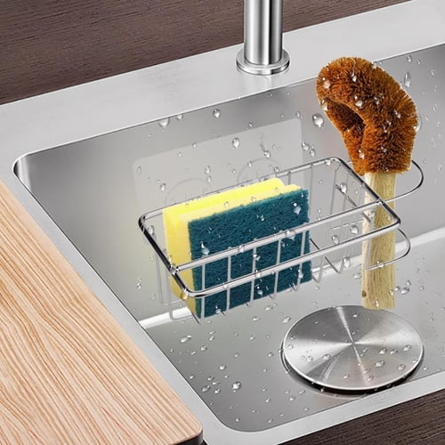 2 Piece Sponge Holder Self Adhesive Kitchen Sink Rack Clothes Hooks, Clear  Adhesive Hooks No Drilling Multi-Purpose Waterproof Stainless Steel Hooks f