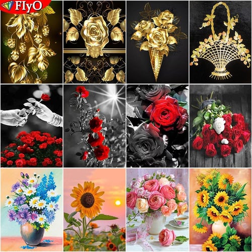 Cheap 5d Diamond Painting New Arrivals Flower Diamond Art Embroidery Mosaic  Gold Floral Handmade Gift Home Decor