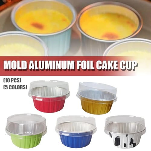 10pcs Gold Disposable Aluminum Foil Cupcake Cups, Mini Baking Cups, Muffin  Liners, Dessert Pudding Cups, Cheesecake Mold, Tart Cups, Tin Containers  For Birthday Party Gift, Oven, Air Fryer