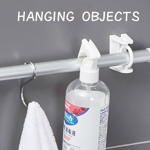 2PCS No Drill Curtain Rod Brackets No Drilling Self Adhesive Curtain Rod  Holder Hooks Nail Free 360 Rotatable Ring Curtain Rod Hooks Hangers for