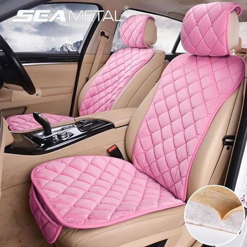 1pc Pink Fluffy Plush Car Seat Cushion For Winter Universal Car Seat