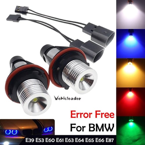 White 2Pcs LED Angel Eyes Marker Lights 5W Bulbs Caps Compatible With BMW  E39 E53 E60 E61 E63 E64 E83 E87 525i 530i 545i 1 5 6 7 Series X3 X5