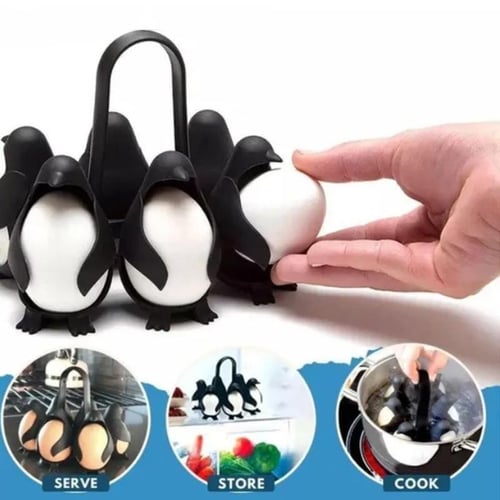 6 Cells 3-in-1 Penguin-Shaped Egg Holder, Cook, Store, and Serve