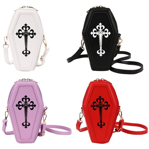 Women Coffin Satchel Purse Versatile Gothic Crossbody Pouch Zipper Casual  Satchel Bag PU Leather Novelty Halloween Cellphone Bag