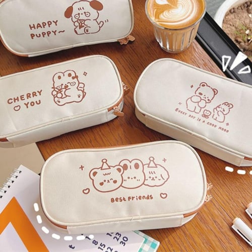 Portable cartoon bear pencil case with pen insert animal cute