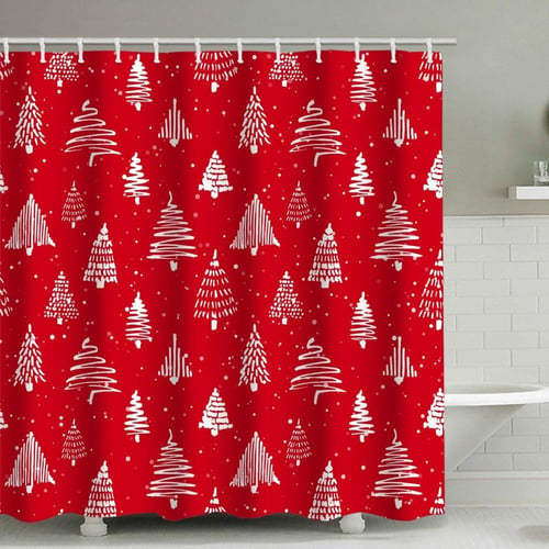 4 Pcs Christmas Shower Curtains Set with Non-Slip Rugs, Toilet Lid Cover  and Bath Mat, Vintage Shower Curtain with 12 Hooks, Xmas Tree Snowflake Shower  Curtain for Bathroom 