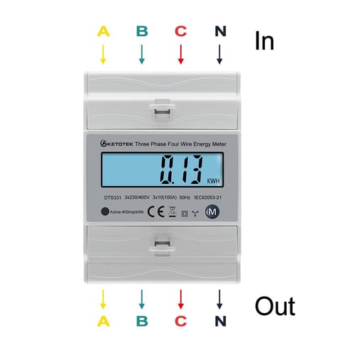 Energy Meter Three Phase Four Wire Digital KWh Meter DIN-Rail Electric  Meter with LCD Display, 50Hz 3 x 20(80A)