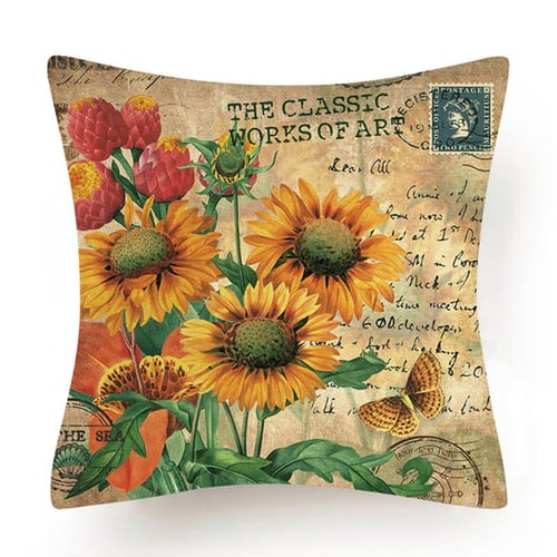 Decorx 18 inch x 18 inch Decorative Fall Pillow Covers Set of 4 Farmhouse Pumpkin Truck Sunflowers Orange Decorative Throw Pillow Cover Cushions for