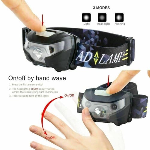 LED Headlamp Super Bright Sensor USB Rechargeable Fishing Headlight Head  Torch