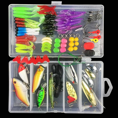 Fishing Lure Kit Soft and Hard Bait Set Gear Layer Minnow Metal Jig Spoon  For Bass Pike Crank Tackle Accessories with Box