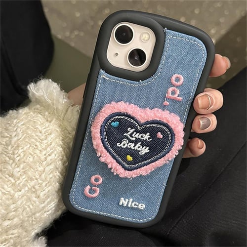 Ins Korean Cute Denim Pocket Embroidered Star Pendant Phone Case