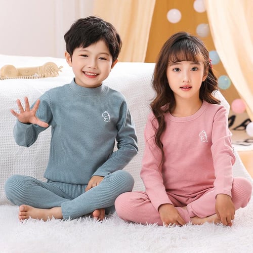 Children's autumn clothes and long trousers, pure cotton thickened thermal  underwear set, cartoon pajamas for boys and girls, autumn and winter baby  home clothes