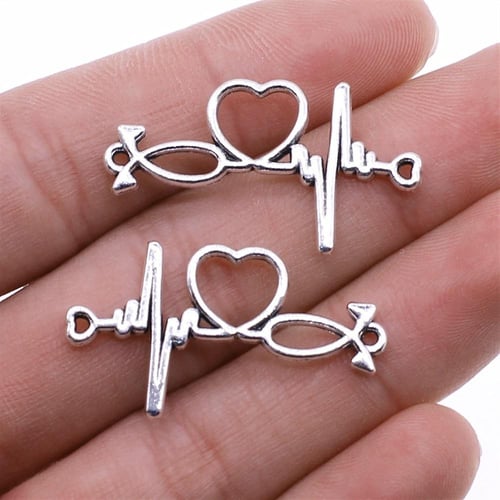 20pcs Ecg Connector Charms For Jewelry Making Heart Love ECG charms For  Bracelet Making Earring Making