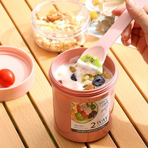 Portable Breakfast Oatmeal Cereal Nut Yogurt Salad Cup Container Set With  Fork Sauce Cup Lid Bento Food Bowl Lunch Box Kitchen