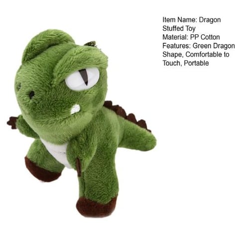 Green Dragon Stuffed Toy with Bead Chain Cute Soft Fuzzy Mini