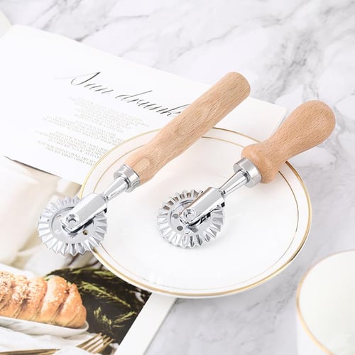 1pc Stainless Steel Croissant And Pastry Dough Cutter With Lattice Roller,  Ergonomic Wooden Handle For Pies, Pizzas And Biscuits