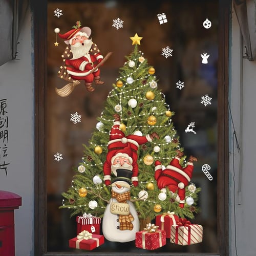 2024 New Christmas Decoration Snow Stickers Santa Claus Elk