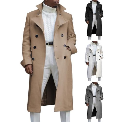 Men Fall Winter Trench Coat Lapel Double-breasted Pockets Loose Mid Length  Loose Thick Windproof Buttons Long Sleeve Solid Color Men Jacket - buy Men  Fall Winter Trench Coat Lapel Double-breasted Pockets Loose