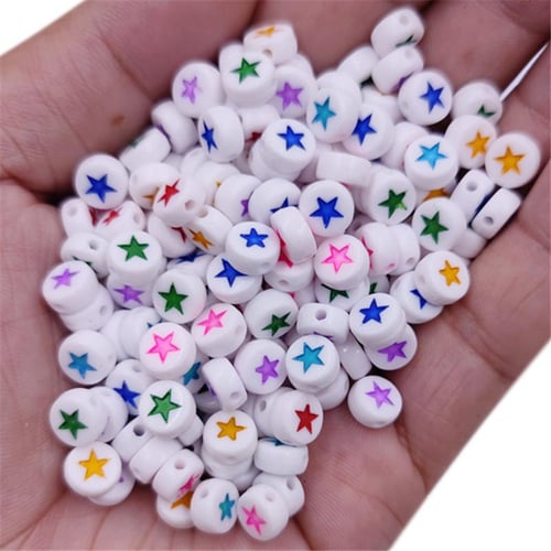 100pcs/pack 7mm Pink Tone Acrylic Letter, Heart, Star Shaped Acrylic Beads  For Bracelets, Necklaces, Phone Charms