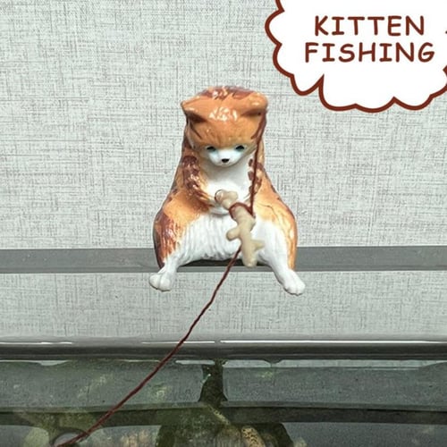 Kitten Fishing Ornament Fish Tank Landscape Decorations Flower Pot