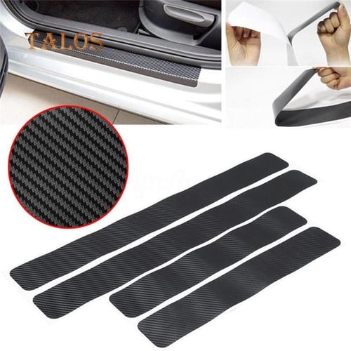 4pcs Black Carbon Fiber Car Door Sill Trim Sticker, Scratch-resistant  Protective Film For Universal Cars