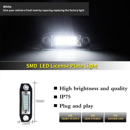 2Pcs Canbus LED License Plate Light For Volvo C30 C70 S80 V70 XC70 S40 V50  S60 V60 XC60 XC90 White Car-Styling Number Lamp 12V