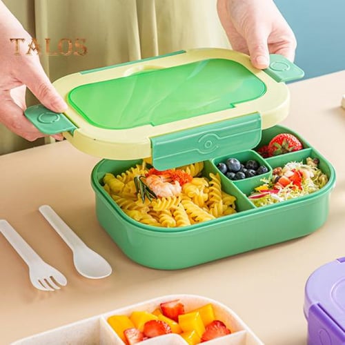 Cheap Bento Lunch Box 2-Compartment Double Layer with Sauce Container  Reusable Spork Leak-proof Beto Box Home Supply
