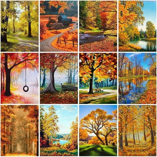 5D DIY Full Diamond Painting Set Tree Castle Lake Embroidery