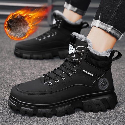 Men's Winter Fur Lined High-Top Hiking Sneakers Outdoor Slip-On Casual  Tactical Boots Lace-Up Ankle Boots Warm Snow Boots for Male Short Booties -  buy Men's Winter Fur Lined High-Top Hiking Sneakers Outdoor