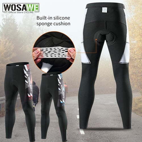WOSAWE Men's High Elasticity Thermal Fleece Cycling Bib Tights Warm Bicycle  Long Pants Bike Silicone Cushion