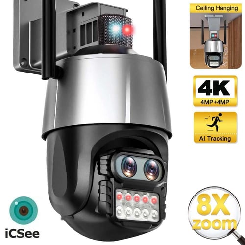 8MP 4K Wifi Camera Dual Lens Security Protection Waterproof Security CCTV  Video Surveillance Camera Police Light Alarm IP Camera