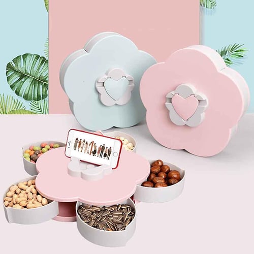 Food Storage Organizer Case Petal-Shape Rotating Two-deck Candy