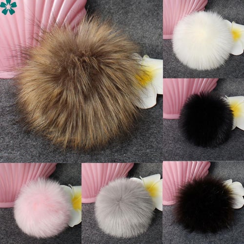 DIY Women Large Faux Raccoon Fur Pom Pom Ball with Press Button For  Knitting Hat