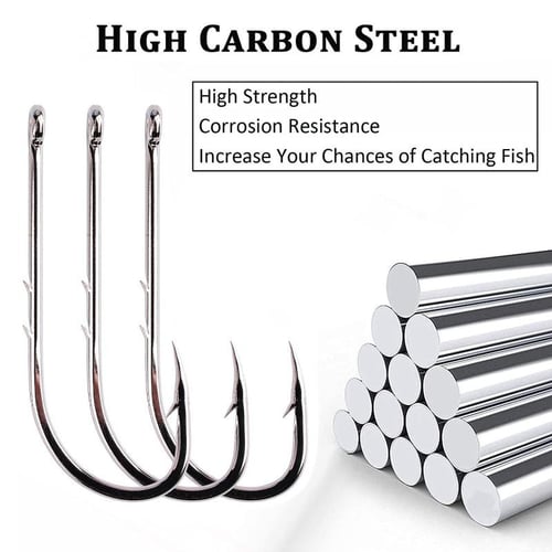 50pcs Long Shank Fishing Hook Straight Handle High Carbon Steel