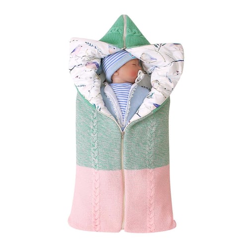 Newborn Baby Warm Pram Sleeping Bag Hooded Swaddle Knit Wrap