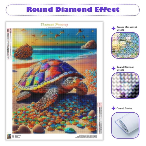 Turtle Diamond Painting 5D Diamond Art Picture Full Diamond Cross Diamond  Embroidery Kit DIY Rhinestone Painting Home Decor Gift