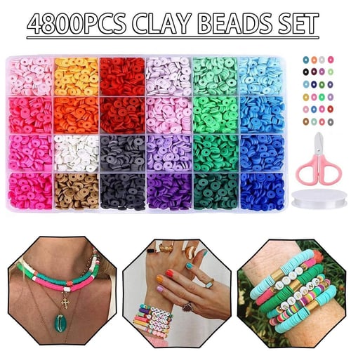 4800 Pcs Clay Beads - Beads for Jewelry Making - Flat Polymer Clay Spacer Beads for Jewelry Finding, Bracelets Necklace Earring DIY Craft 6mm, Women's