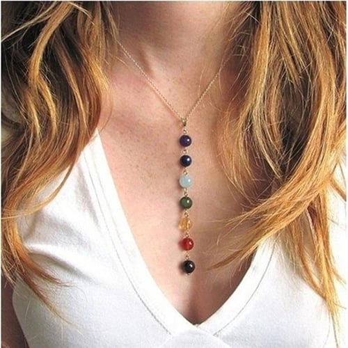7 Chakra Necklace, Raw Stone Necklaces for Women, Chakra Jewelry