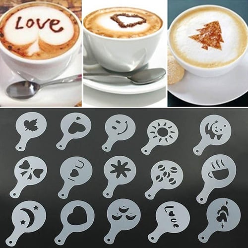 16Pcs/Lot Coffee Latte Cappuccino Barista Art Stencils Cake Duster  Templates Coffee Accessories