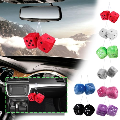 Pair Of Retro Square Mirror Hanging Couple Fuzzy Plush Dice With Dots For Car  Decoration - buy Pair Of Retro Square Mirror Hanging Couple Fuzzy Plush Dice  With Dots For Car Decoration