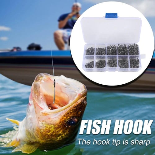 100/600pcs Premium Carbon Steel Fishing Hook Set - 10 Sizes Of