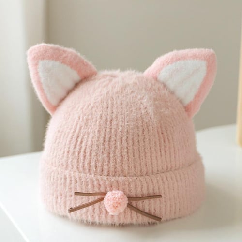 Warm Baby Beanie Kawaii Cartoon Cat Ear Crochet Bonnet for Toddler