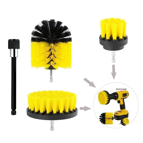 4 Pack Drill Brush Set- Electric cleaning brush kit- All Purpose Drill  Brush with Extend Attachment for Bathroom Surfaces- Grout- Floor- Tub-  Shower