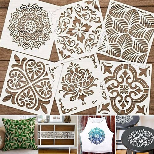 6pcs Diy Graffiti Stencils Craft Hollow Painting Stencils Hollow Drawing  Templates 