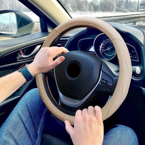 (beige)new Car Steering Wheel Cover Breathable Anti Slip Steering Covers  Suitable 37-38cm Auto Steering Wheel Protective Decoration