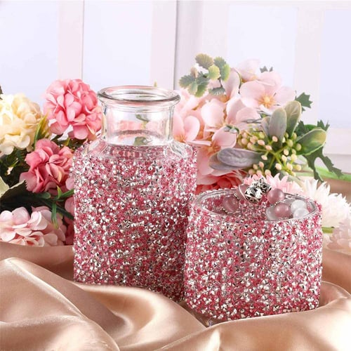 Pink Rhinestone Ribbon for Crafts, 3 Rolls Self Adhesive Crystal