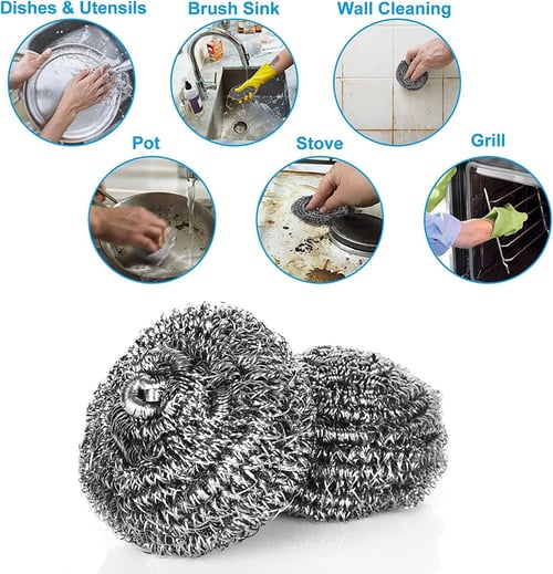 Kitchen Stainless Steel Wire Sponge for Pans - Pack of 4 - Metal Scrubbers  for Dish Cleaning - Scrubber for Pots Scouting Pad